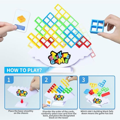 BBnote 48PCS Stack Game for Adult & Kids, Tetra Board Tower Games for Family Travel Party, 2 Players Balance Stacking Toy Attack, Team Toys Building Block - size: 48PCS - Storage Box