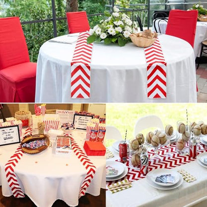 Baseball Table Runner/Baseball Party Decorations/Baseball Runner Table Cloth Runner Sports Red White for Boy Sports Themed Birthday Party - size: 60 x 6 inches