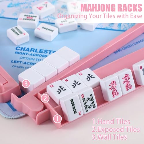 4 Pcs 18.7 Inch Light Pink Acrylic Mahjong Tile Racks with Pushers for Game Night American Mahjong Racks Tile Set for Mah Jong Lovers and Beginners - color: Light Pink