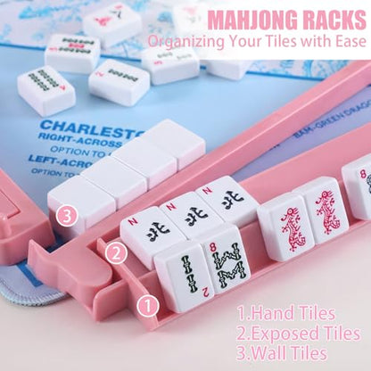 4 Pcs 18.7 Inch Light Pink Acrylic Mahjong Tile Racks with Pushers for Game Night American Mahjong Racks Tile Set for Mah Jong Lovers and Beginners - color: Light Pink