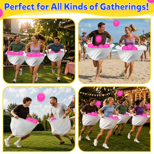 10 PCS Granny Pants Yard Game Set -Baby Shower Games Funny Activities 2 Pcs Oversized Diaper Catch & 8 Pcs Silicone Bouncing Balls,Fun Outdoor Toss Game for Family Reunion, Backyard Activities