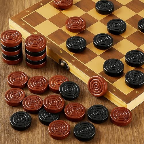 Sumind 24 Pieces Wooden Checkers 1.06 Inch Wood Checkers Pieces Stackable with Drawstring Storage Bag for Board Game Backgammon (Brown and Black) - color: Brown and Black