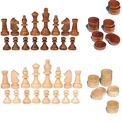 2 in 1 Chess Pieces Wood Chess Pieces + Checker Pieces Without Board (3.5 inches)