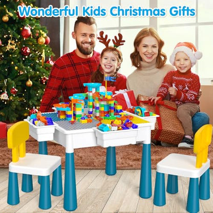 OCATO Kids Activity Table Toddlers Kids Table and Chair Set with 152Pcs Large Marble Run Building Blocks All in One Kid Play Water Tables Sand Tables, STEM Toys for Boys Girls 3 4 5 6 Year Old - color: Multicolor