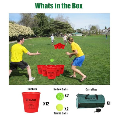Olsa Giant Yard Pong Games, Outdoor Games for Adults and Family, Toss Games with 12 Buckets, Balls & Strength Carrying Bag for Beach, Camping, Lawn and Backyard(Red) - color: Red