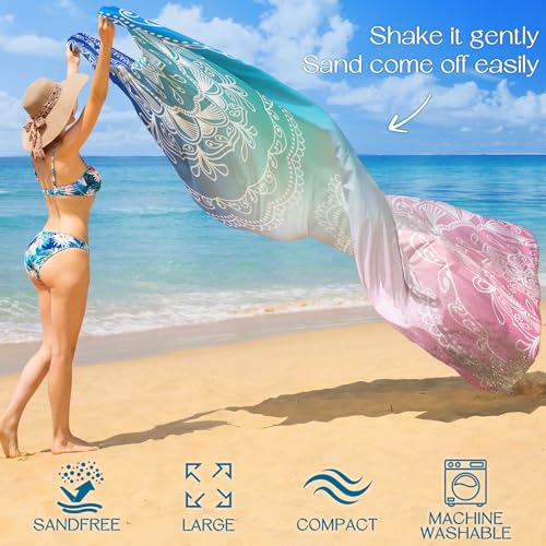 BYDOLL Beach Blanket Waterproof Sandproof Large Sand Free,78''X81''/10'X9' Oversized Sandless Lightweight Blanket Picnic Mat for Beach Travel Camping Hiking with Stakes - color: Half Mandala, size: 78"X81"