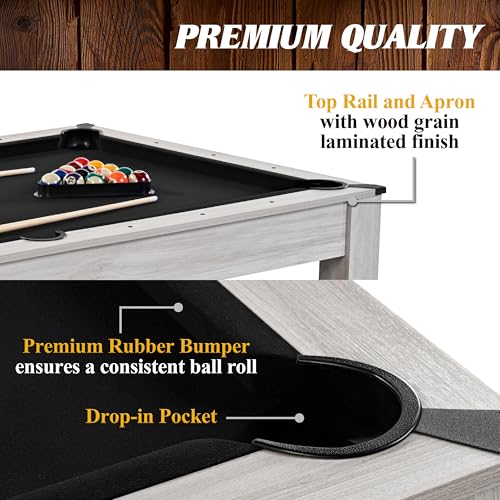 Barrington Billiards 7' Drop Pocket Pool Table 3-in-1 Combo Table, Dining Top, Table Tennis and Billiards with Accessories - style: 7 Ft. Monteray Gray