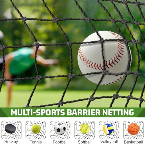 BaseGoal Baseball & Softball Backstop Nets, Heavy Duty Sports Practice Nets, Sports Netting Barrier,DIY Ball Net,Hitting Net for Baseball, Hockey, Soccer, LAX and More - size: 15x60ft