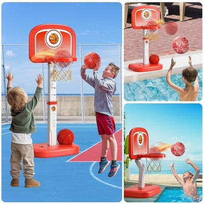 Outdoor Basketball Hoop Toys for Toddlers 3 4 5 6 7 8-12 Years Boys, Swimming Pool Basketball Hoop Outside Toys with 4 Balls, Poolside Basketball Game Toy Gifts for Kids Ages 4-8 8-12 Boys Girls - style: Swimming Pool Basketball Hoop