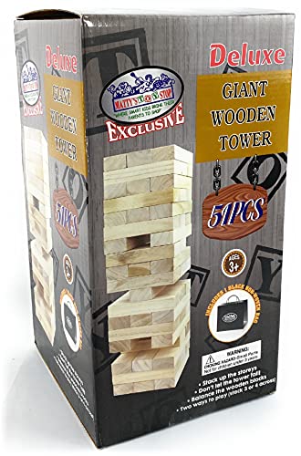 Mɑtty's Toy Stop Deluxe 51pc Giant Wood Tower Stacking Game with Storage Bag (Starts 17" Tall)