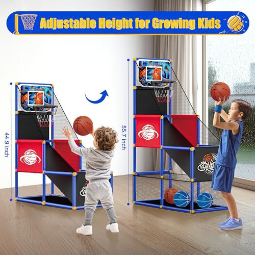 Kids Arcade Basketball Hoop with 4 Balls, Indoor Outdoor Single Shot Basketball Game for Toddler,Carnival Games Sport Toys Gifts for Boys Girls Ages 3-8 Years Old,Ideal for Competition