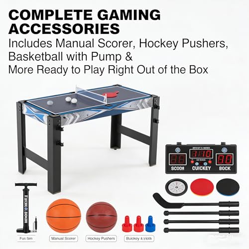 Air Hockey Table, 5-in-1 Multi Game Table for Adults, Indoor Outdoor Combo Game Table with Billiards, Basketball, Hockey, Ping Pong, Safe Archery Target Shooting, Accurate Digital LED Scoreboard