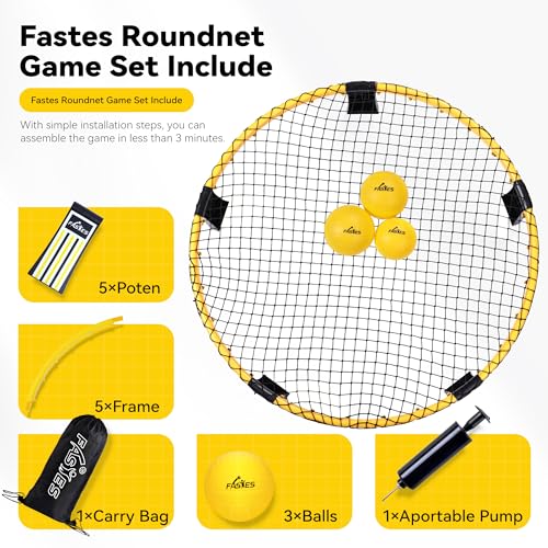 Outdoor Beach Ball Game Includes 3 Balls, Net and Carrying Bag -Roundnet Game Set for Adults, Kids, and Family - Perfect for Beach, Yard, Lawn, Backyard, and Park - color: Yellow