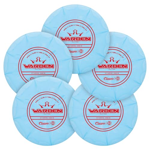 Dynamic Discs Warden Disc Golf Putter 5-Pack | Straight Flying Beadless Putt & Approach Set | Grippy Classic Plastic Feel | Smooth Release & Consistent Control | 170g+ (Colors May Vary) - size: 5-Pack (Classic Soft Burst)