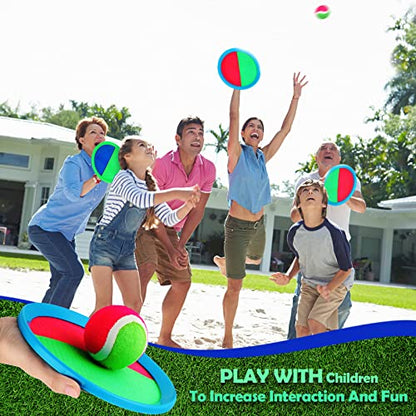 Charniol Kids Toys Toss and Catch Game Set Beach Game Outdoor Ball Sports Games Toss and Catch Ball Nylon Toys for Kids Adults(Blue Green, Pink Green,12 Paddles 6 Balls) - color: Blue Green, Pink Green