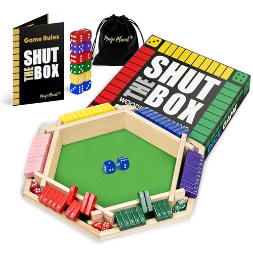 Flybean Original Classic Shut The Box Colorful 1-6 Players, Math Dice Board Games for Family, Easy Quick and Fun Wooden Close The Box Number Game for Group Adult Senior, Travel Camp Party Bar - style: 1-6P Classic