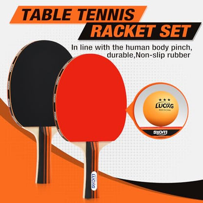 Portable Ping Pong Paddles Set of 2 with Table Tennis Net and Balls | 2‑Player Ping Pong Paddles Set with 3‑Star Balls, Retractable Net and Portable Case, Perfect for Family Games