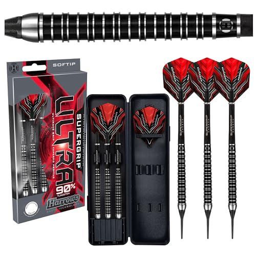 Harrows SUPERGRIP Ultra 90% Tungsten Soft Tip Darts Set. Available in 18g, 21g, 22g - Includes Supergrip Carbon Shafts, Supergrip Flights & Travel Case