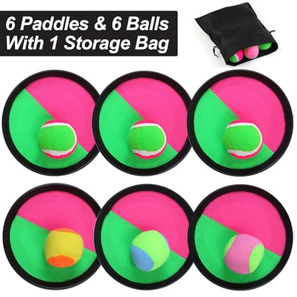 Aneco Toss and Catch Paddle Game Set Disc Paddles and Toss Ball Sport Game with Storage Bag, 6 Paddles and 6 Balls - color: Black