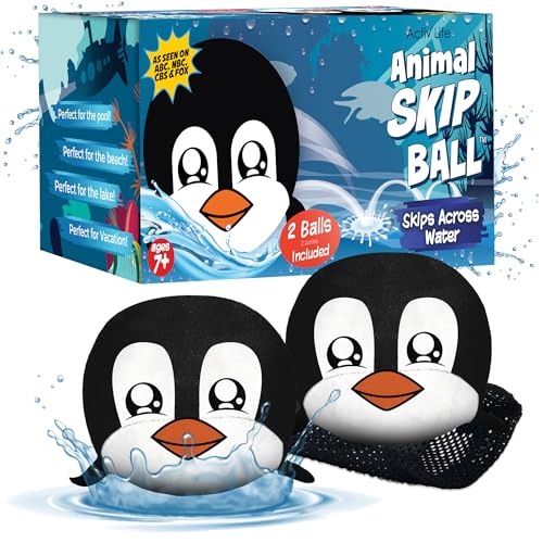 Activ Life The Ultimate Water Skip Balls, Water Bouncing Ball for Swimming Pool, Beach Toys for Friends, Family, Kids and Adults - style: Penguins