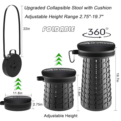 ALEVMOOM XXL Collapsible Stool with Thick Cushion,Taller 19.7" Wider 11.8" Camping Chair More Sturdy Capacity 1000LBS,Portable Telescoping Adjustable Stool for Garden Fishing Hiking BBQ (Large Black) - color: Large Black