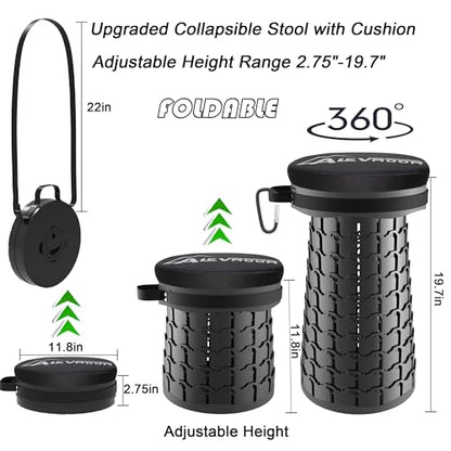ALEVMOOM XXL Collapsible Stool with Thick Cushion,Taller 19.7" Wider 11.8" Camping Chair More Sturdy Capacity 1000LBS,Portable Telescoping Adjustable Stool for Garden Fishing Hiking BBQ (Large Black) - color: Large Black