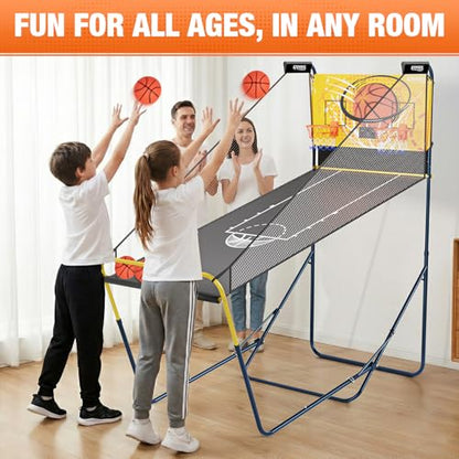 SPOYNAL Dual Shot Basketball Arcade Machine for Home with Adjustable on Front & Back - Indoor Basketball Game with LED Scoring, Foldable Design, 4 Balls & Pump for Teens and Family Sports Fun