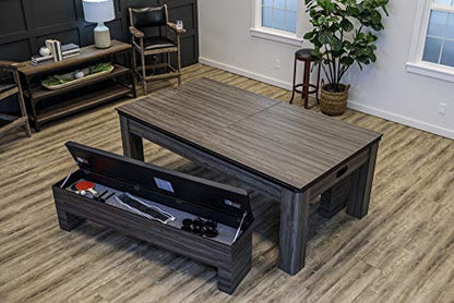 Atomic Northport 3‑in‑1 Dining Table – Air‑Powered Hockey, Table Tennis & Dining Table Combo with Storage Benches, Modern Wood Grain Design