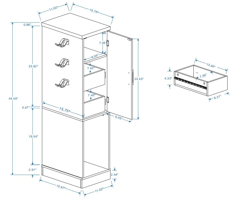 44.5” Media Storage Cabinet, Media Cabinet with 2 Built-in Drawers 3 Hooks & Shelf, Stereo Cabinet for Living Room, Easy Assembly