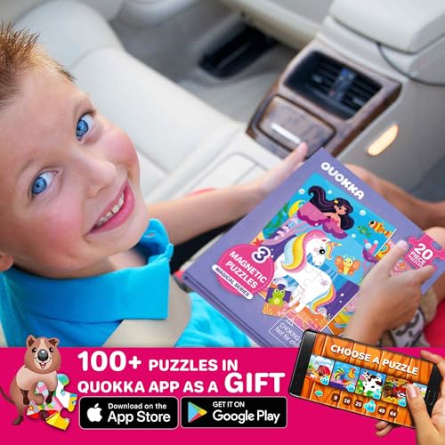 QUOKKA Magnetic Toddler Puzzles Ages 2-4 – 20 Pieces Kids Puzzles Ages 3-5 – Travel Games and Toys for Kids 4-6 Girls – Car Airplane Road Trip Activities with Unicorn, Princesses, Fairies and Mermaids - style: 7. UNICORN 20 PCS