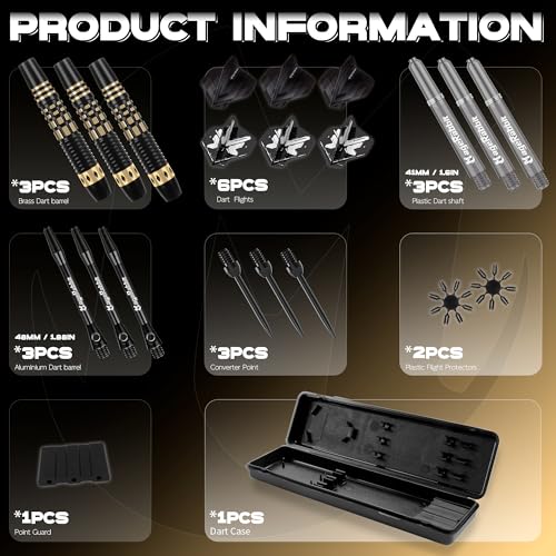 Steel Tip Darts Set 3 Pack, Copper Barrel Metal Tip Darts with Aluminum Shafts, 6 Extra Flights, Dart Tools and Carrying Case for Dartboard