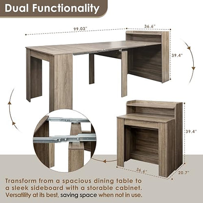20"-99" Extendable Dining Table with Storage for 2-10 People, Modern Modular Extension Table, Space-Saving Extra Long Multifunctional Folding Dining Table, Oak - color: Oak, style: 20" - 99" (2-10 People)