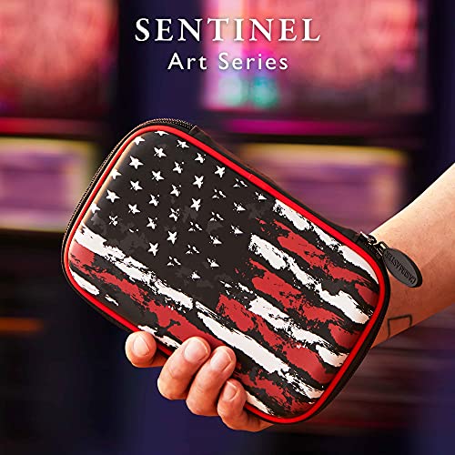Casemaster Sentinel Dart Case, Holds 6 Steel Tip or Soft Tip Darts Fully Assembled, Hard Shell EVA Case with Foam, Water Resistant, American Flag - color: American Flag