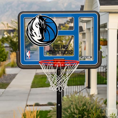 Lifetime NBA Dallas Mavericks Portable Basketball Hoop, Adjustable Height 7.5-10 Ft, 44 Inch Shatterproof Fusion Backboard, Base with Wheels - color: Dallas Mavericks