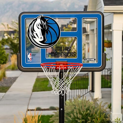 Lifetime NBA Dallas Mavericks Portable Basketball Hoop, Adjustable Height 7.5-10 Ft, 44 Inch Shatterproof Fusion Backboard, Base with Wheels - color: Dallas Mavericks