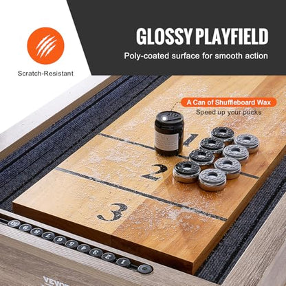VEVOR Shuffleboard Table, 11.5 ft Shuffleboard for Family Game Rooms, 2 in 1 Shuffleboard and Bowling Combo Game Set, with Scratch-Resistant Playfield, Legs, 8 Pucks, Bowling Set, Wax, and Table Brush - size: 12ft