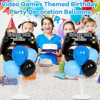 Video Game Birthday Party Balloons Stand Kit 2 Sets with 2 Game Handle Foil Balloons Black Blue Balloon Centerpiece for Tables for Boy Girl Gamer Gaming Night Birthday Baby Shower Party Decoration - style: Video Game