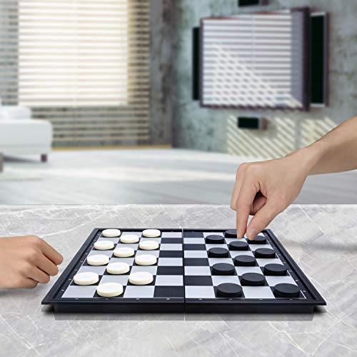 Magnetic Travel Checkers Board Game Set with Folding Board Family Educational Toys for Kids and Adults