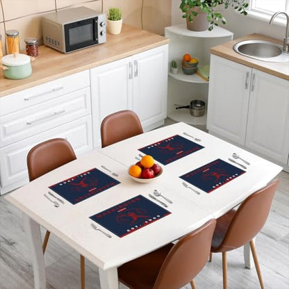 Erosebridal Baseball Placemats Set of 4 Sports Games Place Mat Softball Placement Mats Athlete City Silhouette Table Mats for Dining Table Setting, Navy Blue Red White - color: Navy Blue Red White