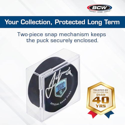 BCW Hockey Puck Display Case – Crystal Clear Stackable Puck Holder with 2-Piece Snap Design | Regulation Hockey Puck Case Display - 2 ct - size: 2 Pack