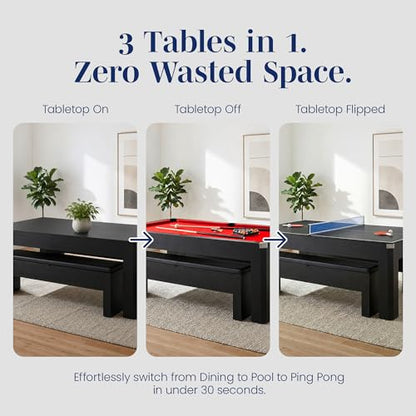 Hathaway Pool Table Combo Set with Benches - color: Black and Red Felt