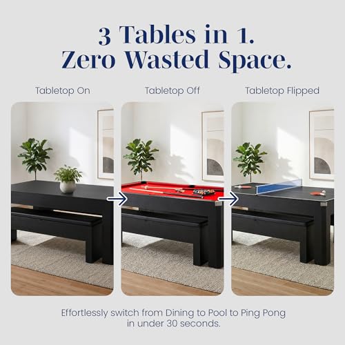 Hathaway Pool Table Combo Set with Benches - color: Black and Red Felt