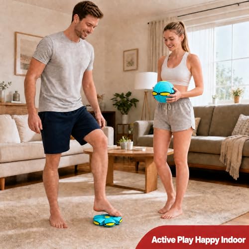 Magic Metaball, Magic Bouncing Ball, 2PCS Magic Flying Saucer Interactive Pop-Up Transform Toy, Family Interaction Pink & Light Blue Bouncy Ball, Delay Frisbee Flying Disc Toy with 6 Light - color: Pink & Light Blue