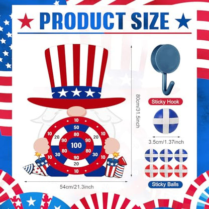 Seenelling 250 Anniversary Games Set 4th of July Patriotic Dart Board Games with 6 Sticky Ball Independence 1776-2026 American Day Party Favor for Red White and Blue Throwing Outdoor(Top Hat)