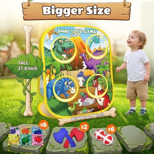 3-in-1 Dinosaur Bean Bag Toss Game for Boy Toddler Ages 3 4 5 Year Old, Cornhole Bags Set for 3-5 Preschool Kids, Outdoor Play Outside Toys in Backyard Lawn, Indoor Family Party Game, Birthday Gifts - style: Dinosaur