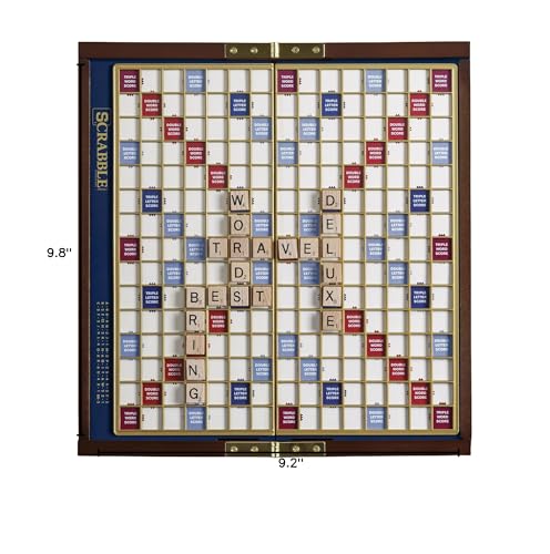 Scrabble Deluxe Travel Edition by WS Game Company | Compact Travel Game Set | Wooden Case with Hidden Storage, Raised Letter Tile Grid, and Magnetic Closure | Scrabble Board Game for 2-4 Players