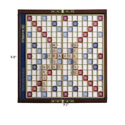 Scrabble Deluxe Travel Edition by WS Game Company | Compact Travel Game Set | Wooden Case with Hidden Storage, Raised Letter Tile Grid, and Magnetic Closure | Scrabble Board Game for 2-4 Players