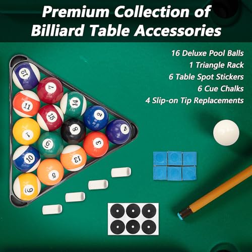33 Pcs Pool Balls Billiard Set with Triangle Rack 2-1/4" Regulation Size 16 Balls, Pool Table Accessories Kit with Cue Chalks, Spot Stickers, Tip Replacements for Home Family & Beginner Practice
