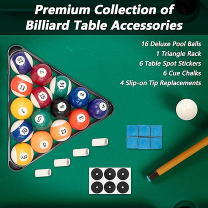 33 Pcs Pool Balls Billiard Set with Triangle Rack 2-1/4" Regulation Size 16 Balls, Pool Table Accessories Kit with Cue Chalks, Spot Stickers, Tip Replacements for Home Family & Beginner Practice