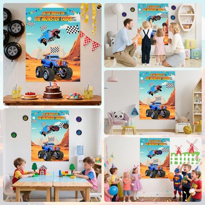 PLULON Pin The Wheels on The Truck Party Game for Kids, Birthday Pin The Tail Games Big Poster with Tyres Stickers for Car Theme Party Favors Decorations Boys Birthday Party Supplies - style: Truck